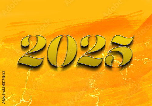 3d Rendering Illustration of a golden 2025 design.