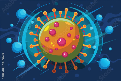 Vector of hmpv and covid virus particle with dynamic glowing spikes, spinning slowly, clean loopable animation hmpv and covid virus Clipart Vector