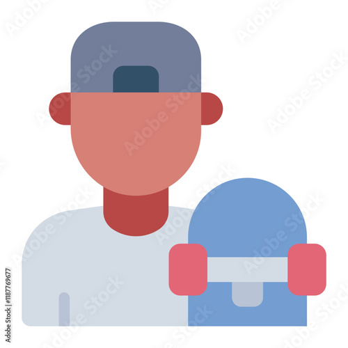 Skater avatar flat icon representing a visual profile of a skateboarder