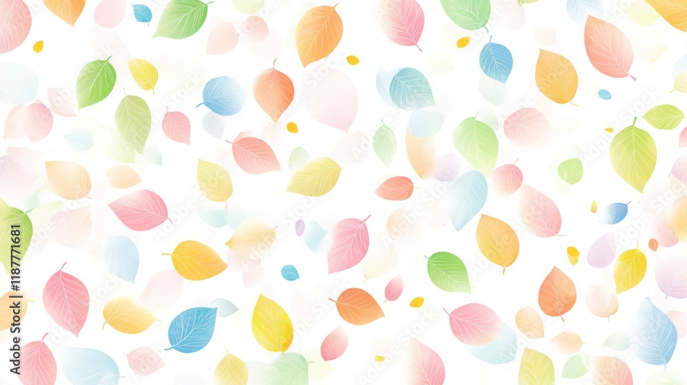 Pastel leaves falling, white background, spring design, website texture Pastel leaves falling, white background, spring design, website texture