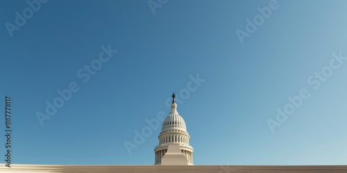 A stunning view of the iconic U.S. Capitol Building with its distinctive dome and clear blue sky, representing democracy, governance, and American history. photo