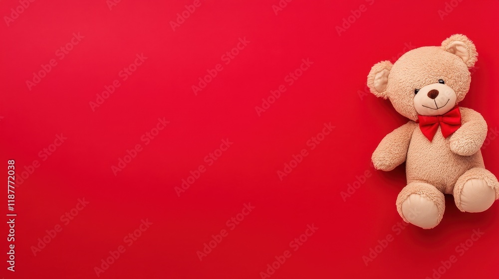Adorable Plush Teddy Bear on Red Background Adorable Plush Teddy Bear on Red Background