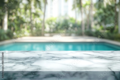 Wallpaper Mural Marble table, poolside, tropical garden, summer, display Torontodigital.ca