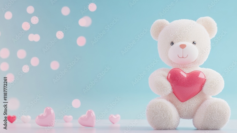 Obraz premium Adorable Teddy Bear Holding a Heart Romantic Valentines Day Scene