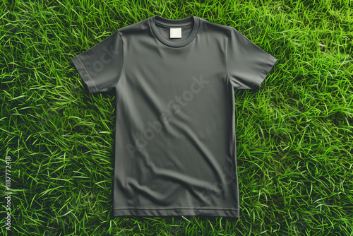 Blank Dark Grey T-Shirt on Green Grass