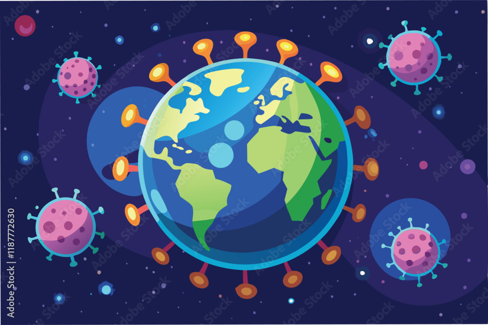 Fototapeta premium Heart icon with animated pulse, surrounded by glowing hmpv and covid virus particles fading away, hopeful theme hmpv and covid virus Clipart Vector