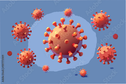 hmpv and covid virus particles floating in the air, hyper realistic 3D rendering with soft focus background hmpv and covid virus Clipart Vector