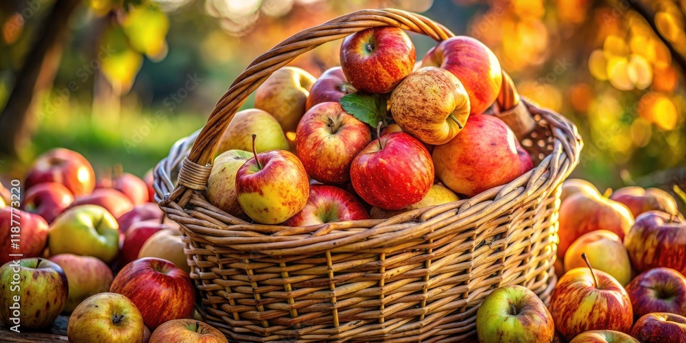 Organic Rotten Ugly Apples in Wicker Basket - Spoiled Fruit Close-Up Photo Organic Rotten Ugly Apples in Wicker Basket - Spoiled Fruit Close-Up Photo