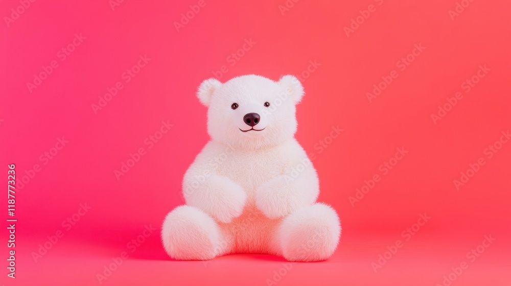 Adorable White Polar Bear Plush Toy on Pink Background Adorable White Polar Bear Plush Toy on Pink Background