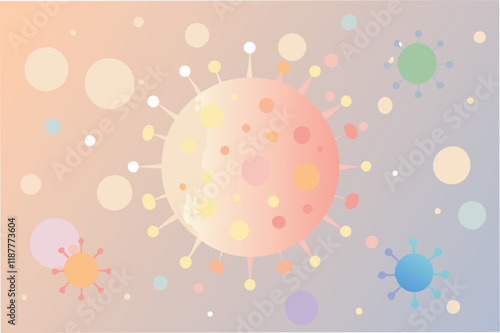 Blurred bokeh lights with faint outlines of hmpv and covid virus particles, soothing pastel tones, minimalistic and elegant hmpv and covid virus Clipart Vector