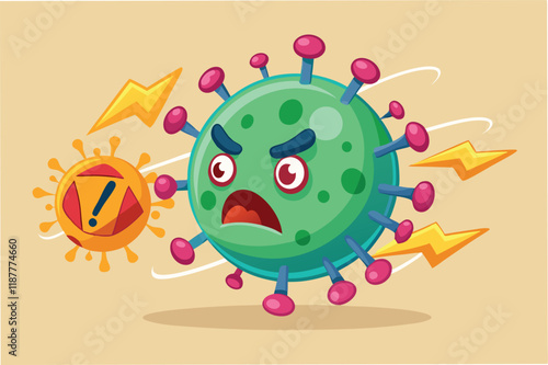 Animated hmpv and covid virus particle zooming in and transforming into warning icon, with smooth looping motion hmpv and covid virus Clipart Vector