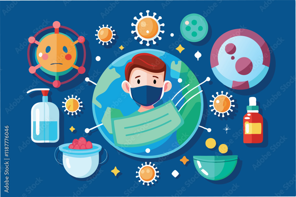 Naklejka premium 3D infographic design of hmpv and covid virus prevention measures, masks, handwashing, and social distancing hmpv and covid virus Clipart Vector