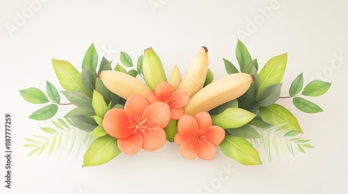 Tropical Banana Blossom - Summer, tropical, vibrant, fruity, floral.  Banans and flowers create a lush image. photo