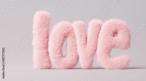 Fluffy Pink Word Love 3D Rendering