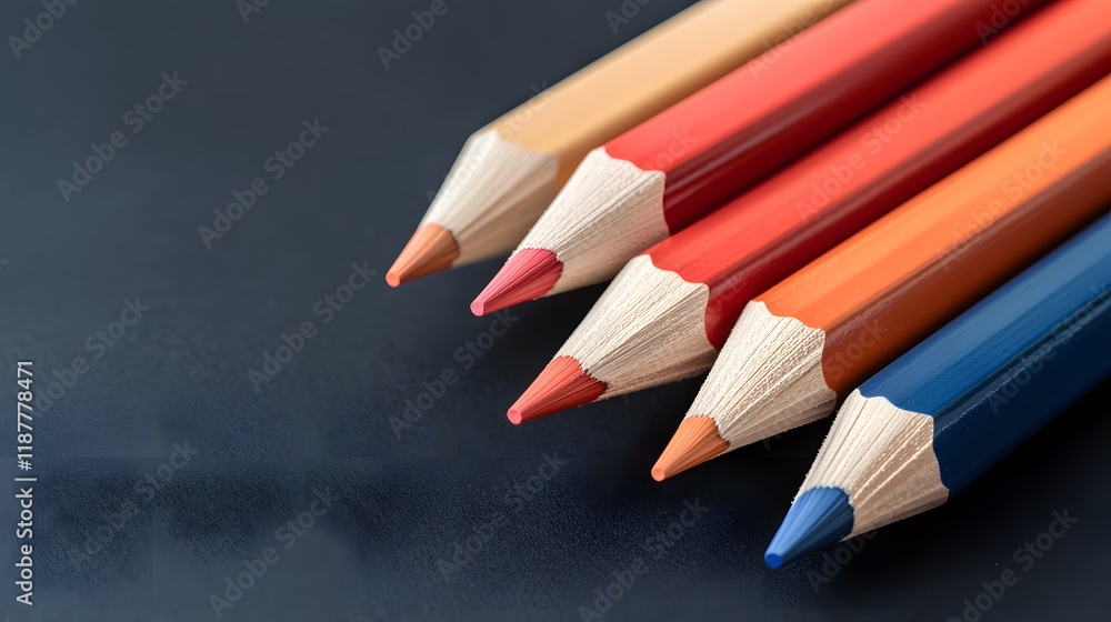 Obraz premium Colorful Arrangement of Gradient Colored Pencils on a Dark Surface Capturing Artistic Vibes