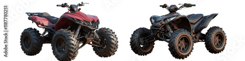 Two atv's side by side, one red and one black