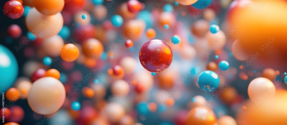 Colorful spheres float, dark background Colorful spheres float, dark background