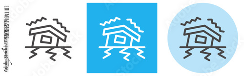 地震・倒壊、自然災害｜ライン・アイコン　[線の編集可能]