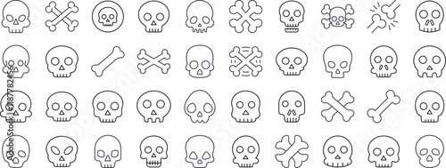 Pack of Skull Related Line Icons. Outline Signs for Graphic and Web Design, Apps, Adverts, Various Cards