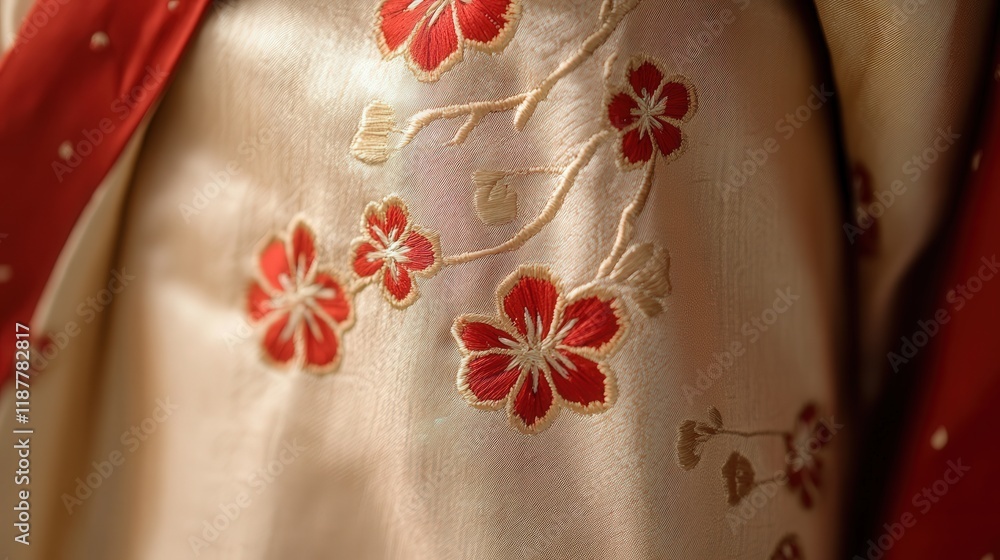 Chinese New Year pants with delicate floral embroidery in gold, celebrating prosperity and happiness. Chinese New Year pants with delicate floral embroidery in gold, celebrating prosperity and happiness.