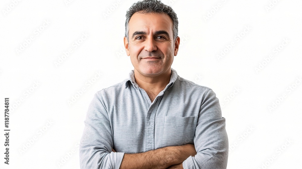 Confident Man Looking Forward Against Isolated White Background Confident Man Looking Forward Against Isolated White Background