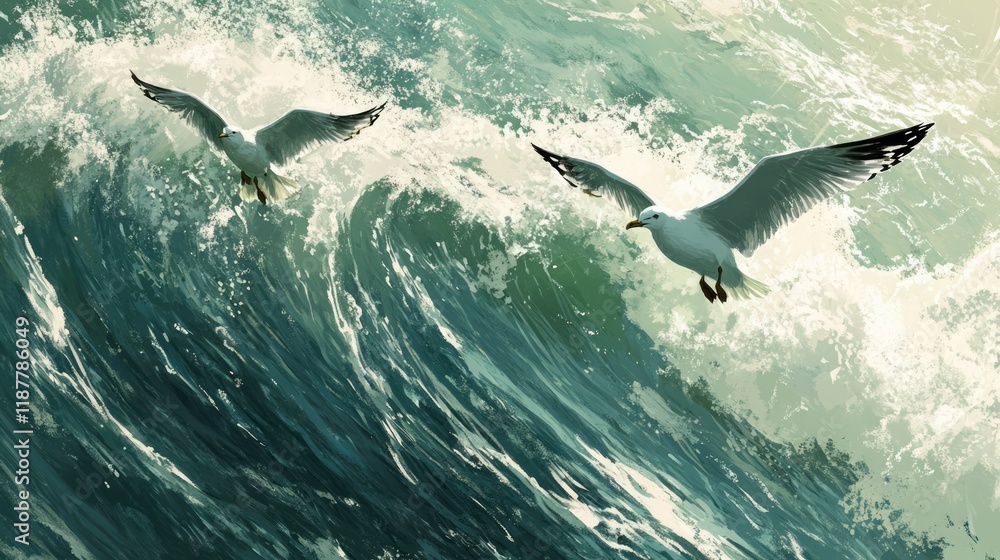 Fototapeta premium Sea landscape with digital art style