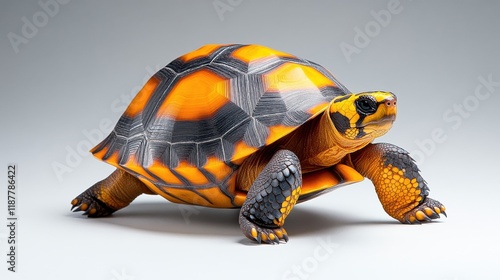 [Colorful multicolored realisticlooking turtle shell design artwork] Vibrant Colorful Turtle Design with Unique Shell Pattern, Orange Yellow Red Blue Colors for Advertising and Art Projects photo