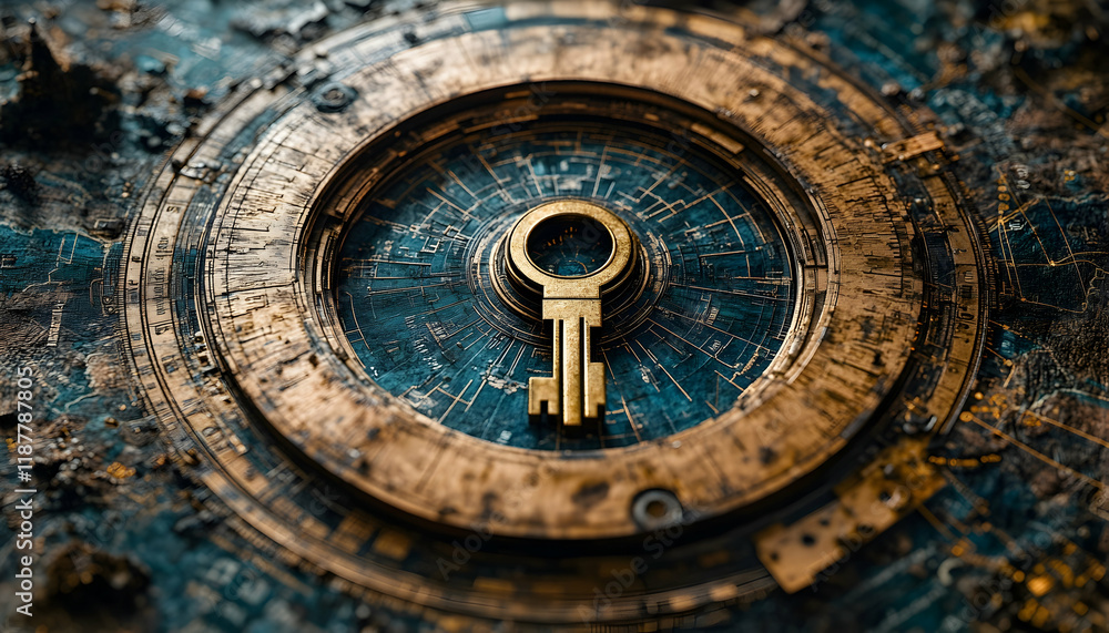 3D Illustration - Golden Key in Ornate Circle, Symbolism, Mystery 3D Illustration - Golden Key in Ornate Circle, Symbolism, Mystery