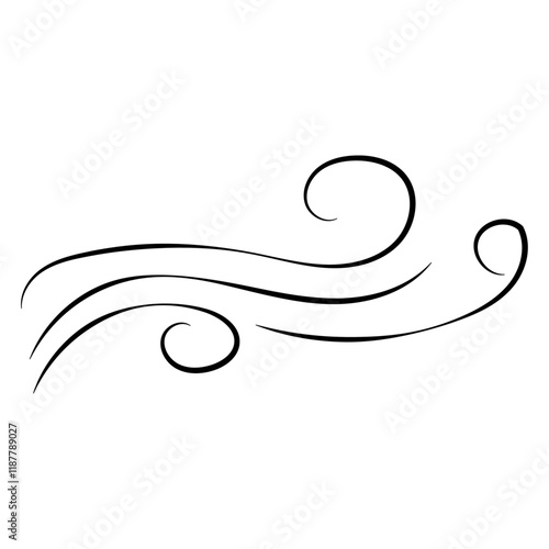 Doodle wind line sketch. Hand drawn doodle wind motion, air blow, swirl elements. Sketch drawn air blow motion, freshness, smoke flow art. Wind and air flow icons gusts. vector illustration