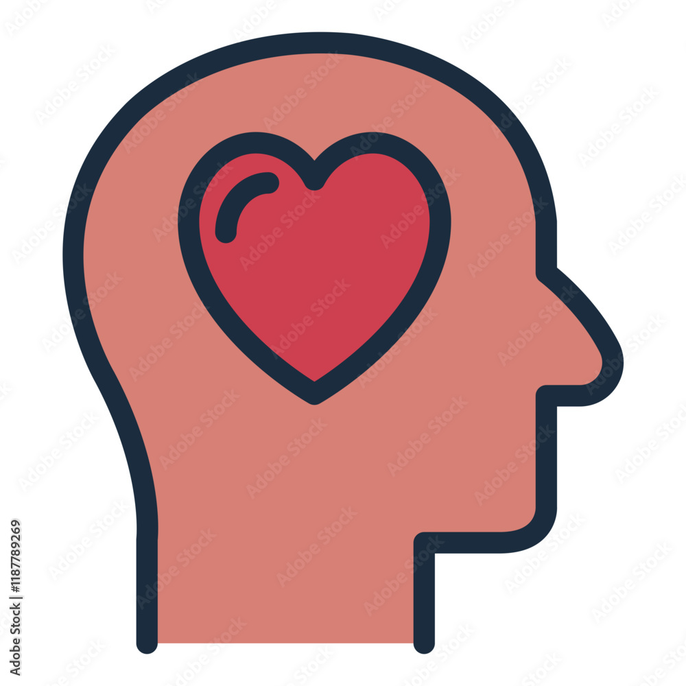 Head with heart filled line icon symbolizing empathy and understanding