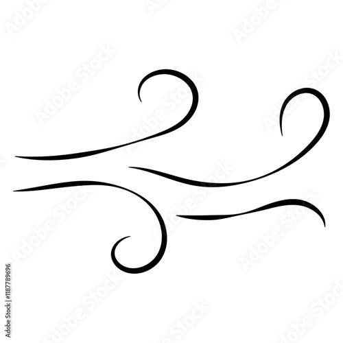 Doodle wind line sketch. Hand drawn doodle wind motion, air blow, swirl elements. Sketch drawn air blow motion, freshness, smoke flow art. Wind and air flow icons gusts. vector illustration
