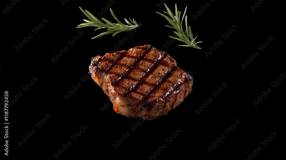 Grilled beef steaks with spices isolated on white background,medium rare grilled beef steak cut on rectangular wooden chopping board,menu for restaurant,copy space. Grilled beef steaks with spices isolated on white background,medium rare grilled beef steak cut on rectangular wooden chopping board,menu for restaurant,copy space.