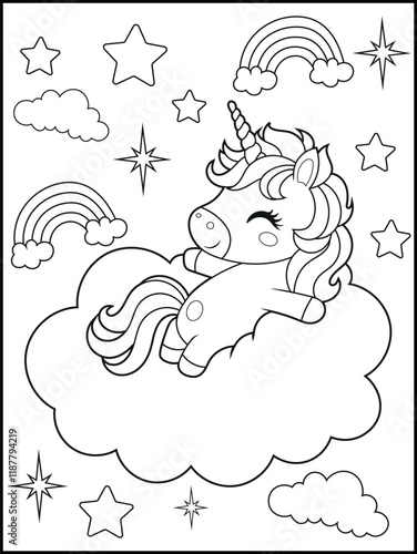 Wallpaper Mural Black and White Unicorn Coloring Page for Kids. Cute, Hand-Drawn, Printable Activity Sheet with Cartoon Characters and Simple Doodles
 Torontodigital.ca