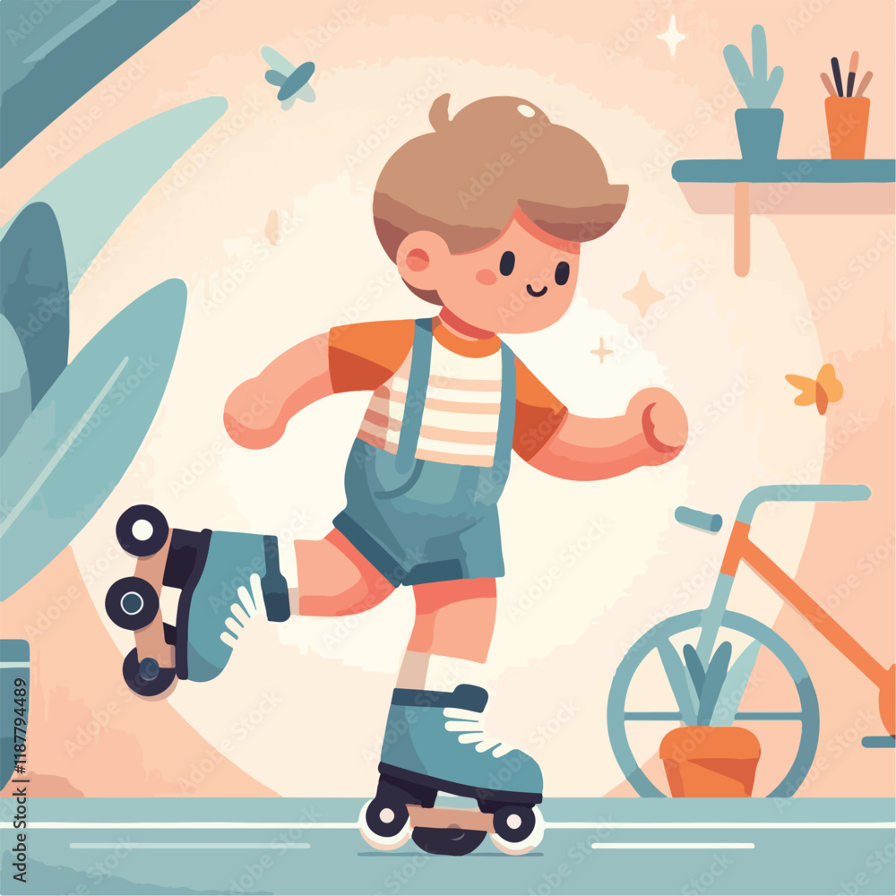 vector image of a small child playing on roller skates vector image of a small child playing on roller skates