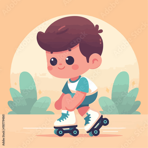 vector image of a small child playing on roller skates