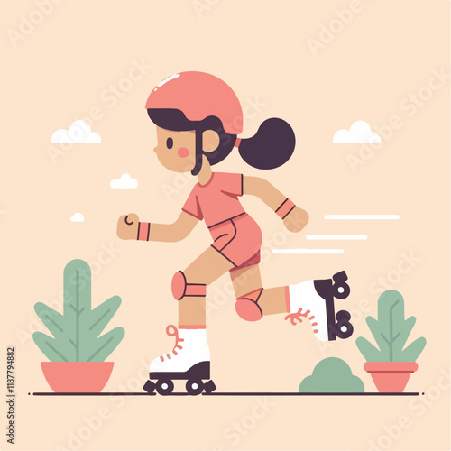 vector image of a small child playing on roller skates