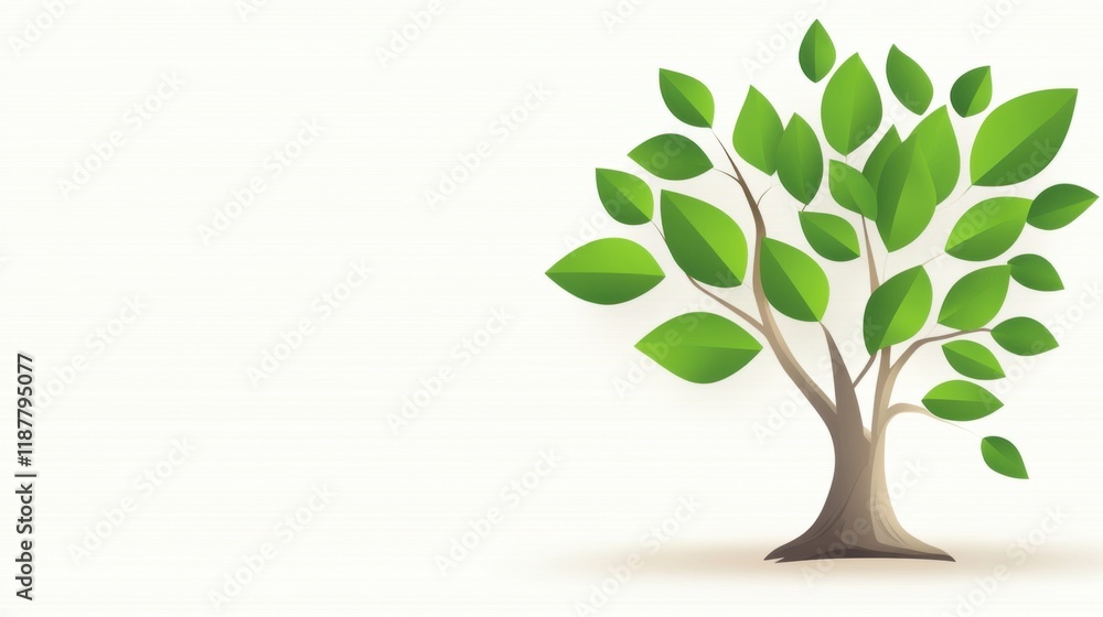 Obraz premium Vibrant Green Tree with Leaves on a Light Background for Nature and Ecology Representation