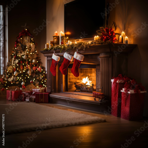 christmas stocking over a fireplace