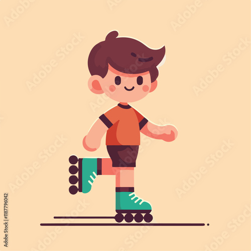 vector image of a small child playing on roller skates