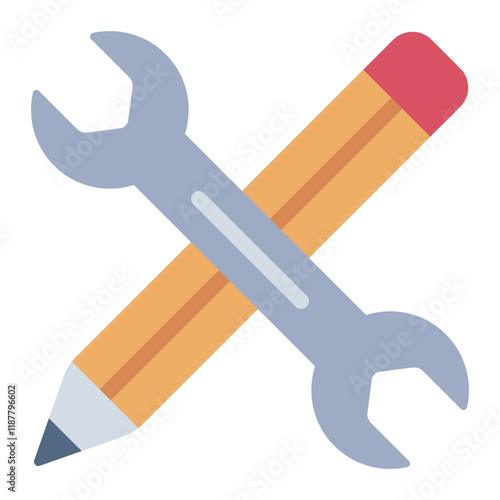 Pencil and wrench flat icon representing skills and expertise development