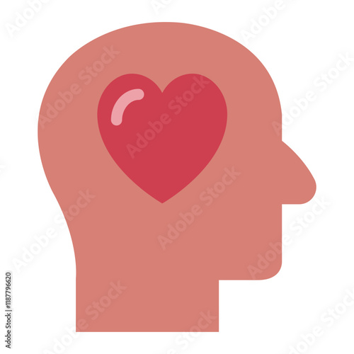 Head with heart flat icon symbolizing empathy and understanding