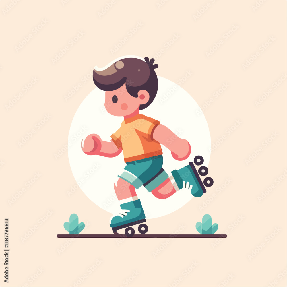 vector image of a small child playing on roller skates vector image of a small child playing on roller skates