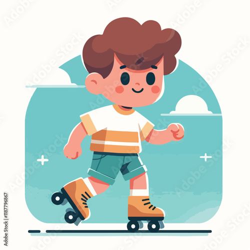 vector image of a small child playing on roller skates