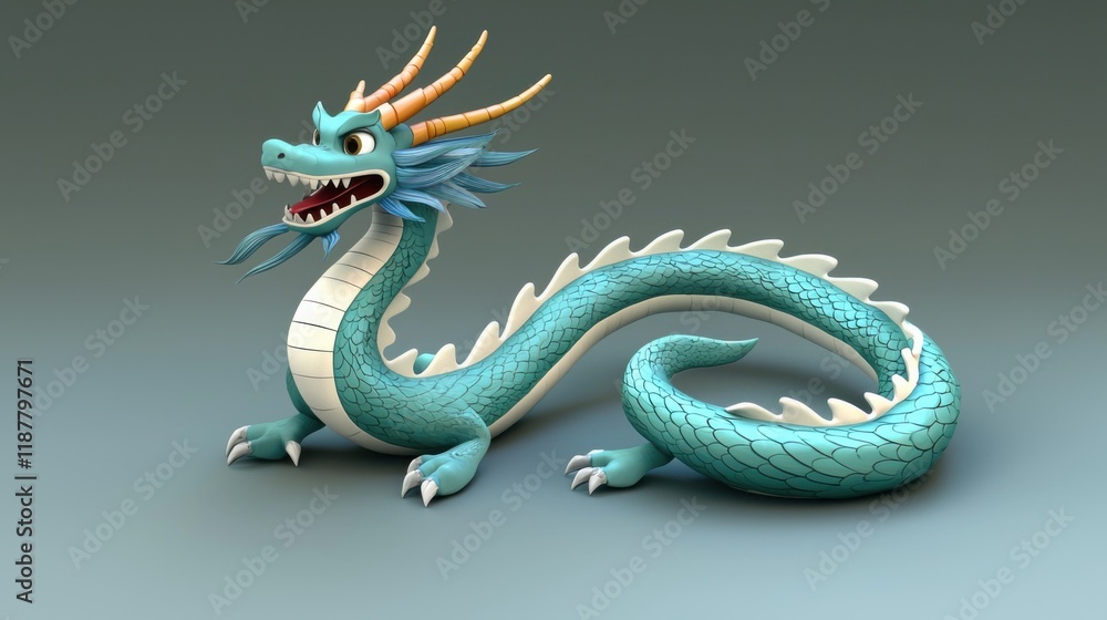 Fototapeta premium Majestic Cartoon Dragon, Digital Art