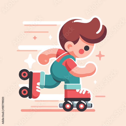 vector image of a small child playing on roller skates