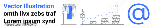 Robot handles data entry, stacks of coins illustrate financial growth, and email symbol signifies communication. Ideal for finance, automation, technology, digital marketing, innovation, business