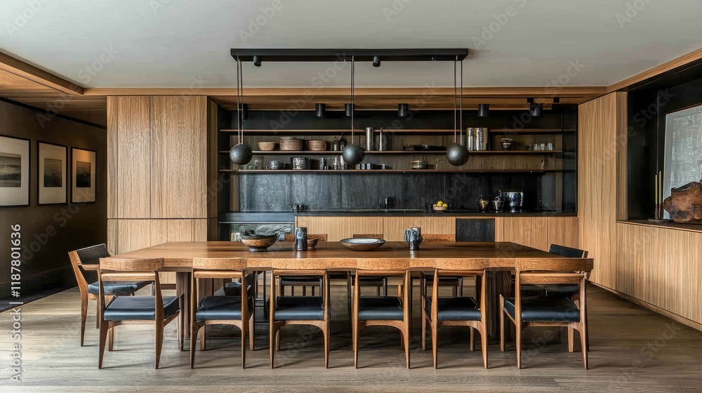 custom made wallpaper toronto digitalA Scandinavian-style dining room with a commode showcasing light oak wood.