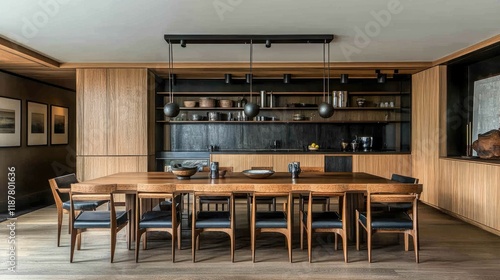 Wallpaper Mural A Scandinavian-style dining room with a commode showcasing light oak wood. Torontodigital.ca