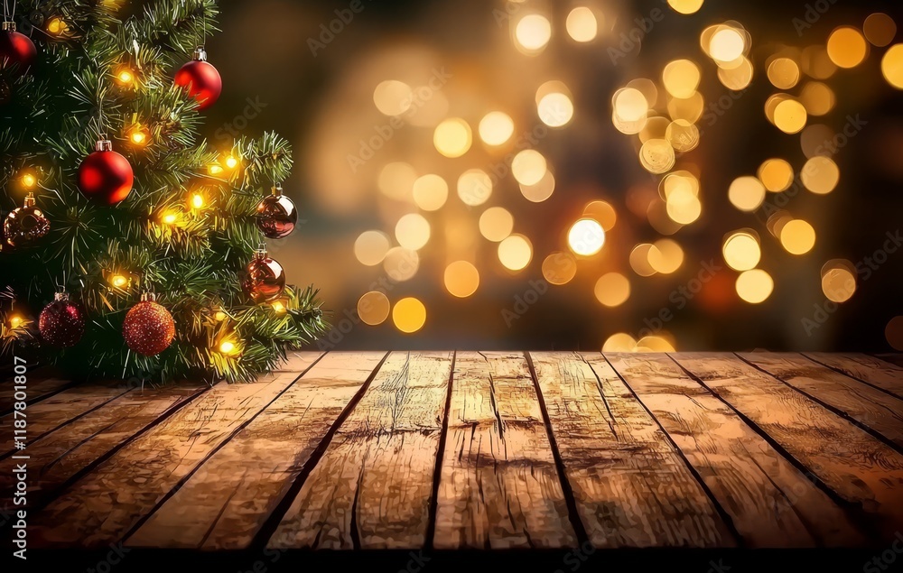 The blurred Christmas tree and bokeh lights evoke a cozy holiday spirit. The blurred Christmas tree and bokeh lights evoke a cozy holiday spirit.