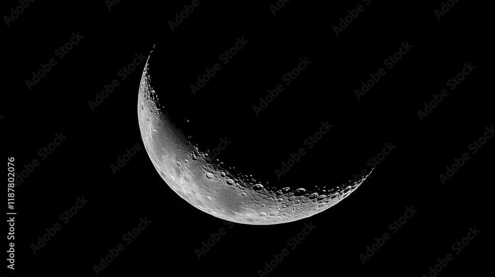 A serene night sky featuring a crescent moon among scattered stars. A serene night sky featuring a crescent moon among scattered stars.